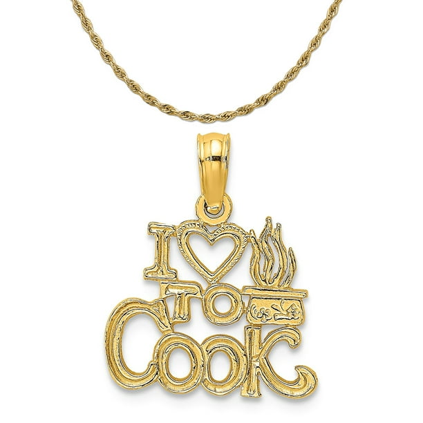 Solid 14k Yellow Gold I Heart to Cook Charm Pendant 11mm x 14mm